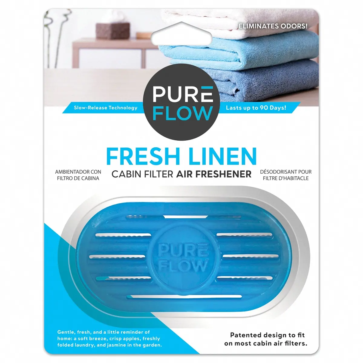 Pureflow Cabin Filter Air Freshener With Odor Eliminator – Fits On Most Car, Truck, And Suv Cabin Air Filters - Fresh Linen 1