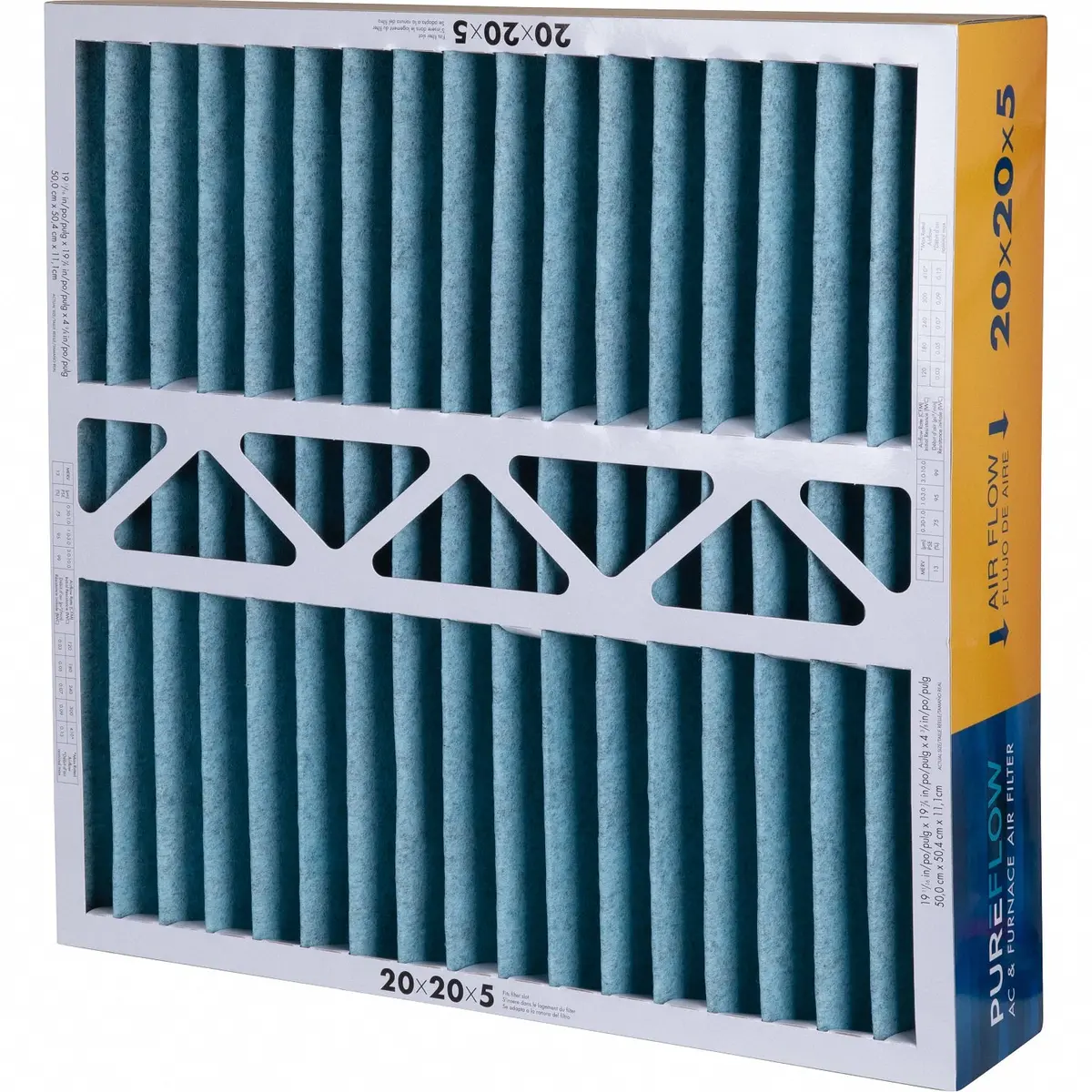 Pureflow, Home Furnace Air Filter 20X20x5, With 4 Layers Of Advanced Filtration Technology, Merv-13 Pack Of 1 2
