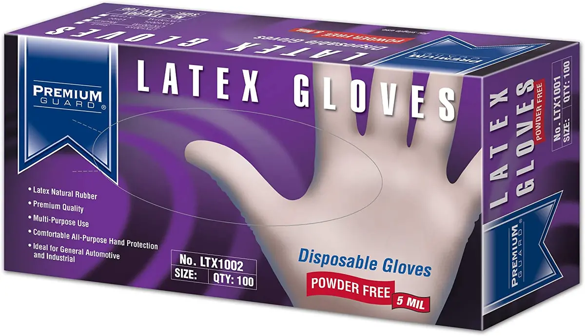 Premium Guard - Latex Gloves Ltx1002, 100 Gloves Per Box 1