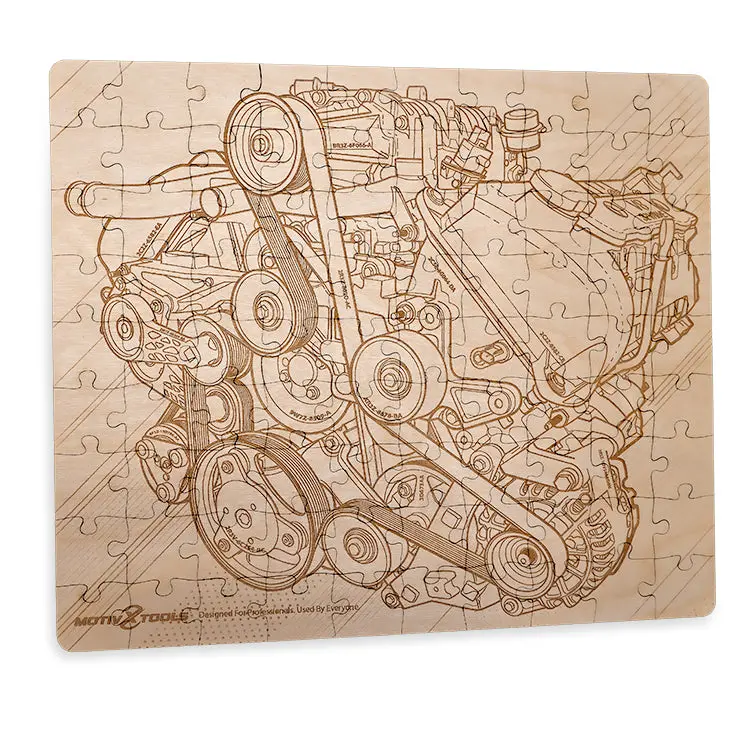 90Pc Woodburned "V8 Engine" Jigsaw Puzzle 1