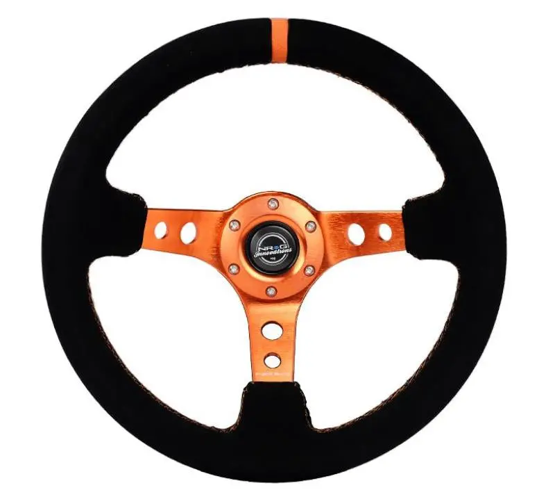 Nrg Reinforced 350Mm Steering Wheel – Black Suede With Orange Center Mark & Stitching 1