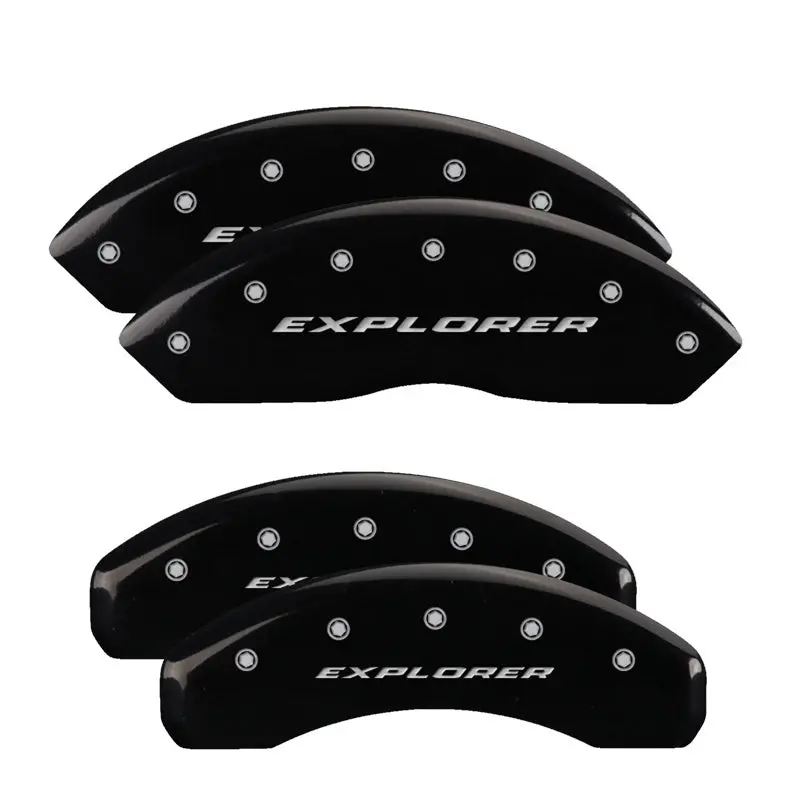 Mgp Engraved 4-Piston Caliper Covers For 2012+ Ford Explorer — Black Finish With Silver Logo (Front & Rear) 1