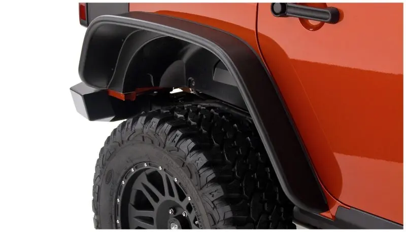 Bushwacker Flat-Style Flare Kit For 2007–2018 Jeep Wrangler Unlimited – 4-Door Sport Utility, Black (2-Piece) 1