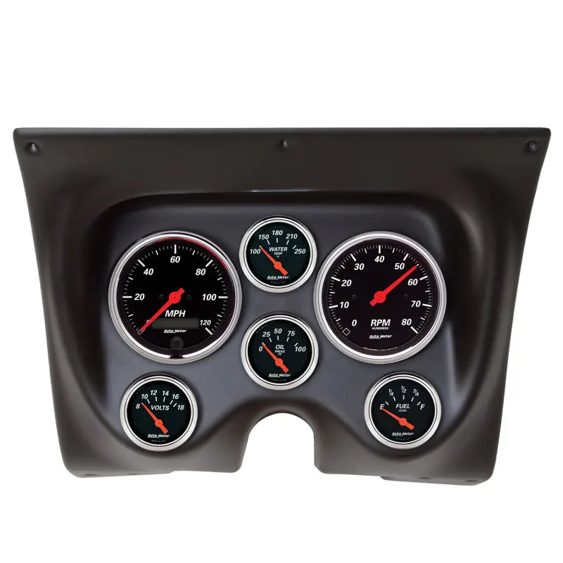 Autometer Designer Black Dash Kit For 1967–1968 Camaro And Firebird – 6-Piece Gauge Set (Tach, Speedo, Fuel, Oil, Temp, Volt) 1