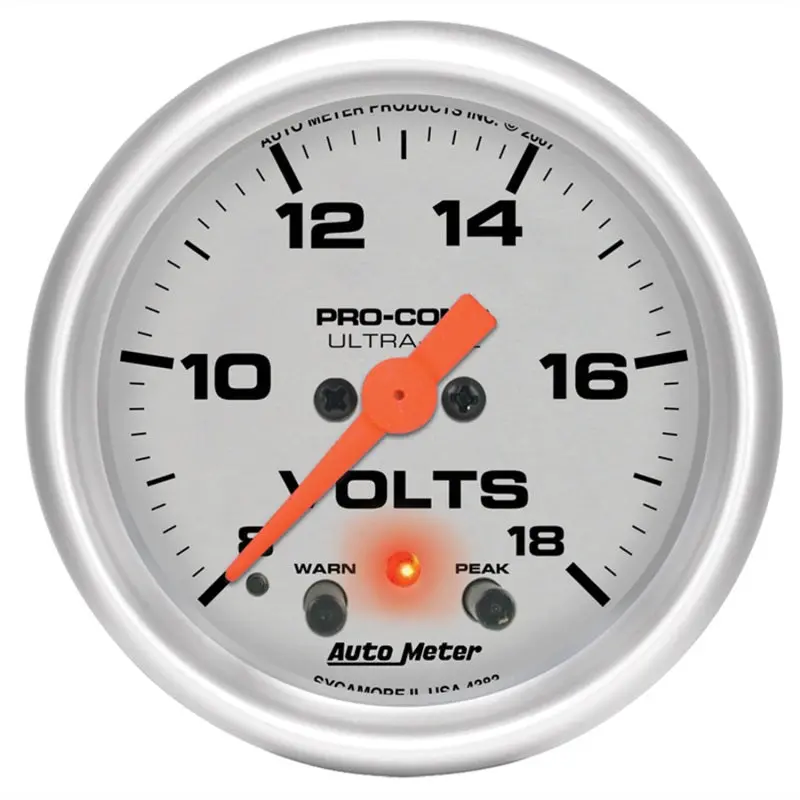 Autometer Ultra-Lite 52Mm Digital Voltmeter – 18V Range, Stepper Motor Display With Peak Hold & Warning Alert 1