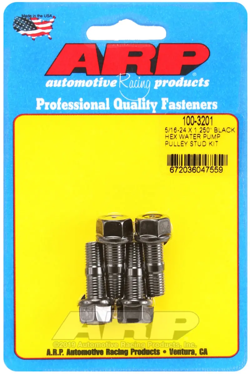 Arp 5/16-24 X 1.250 Black Hex Water Pump Pulley Stud Kit 1