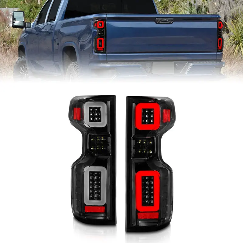 Anzo Full Led Tail Lights For 2019–2021 Chevy Silverado Work Truck — Black Housing, Clear Lens, Integrated Light Bars (Gen 2) 1